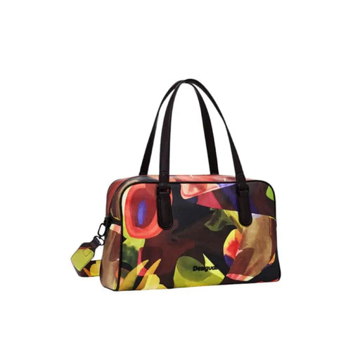 Colorful patterned handbag with black handles from Desigual Women’s Bag collection