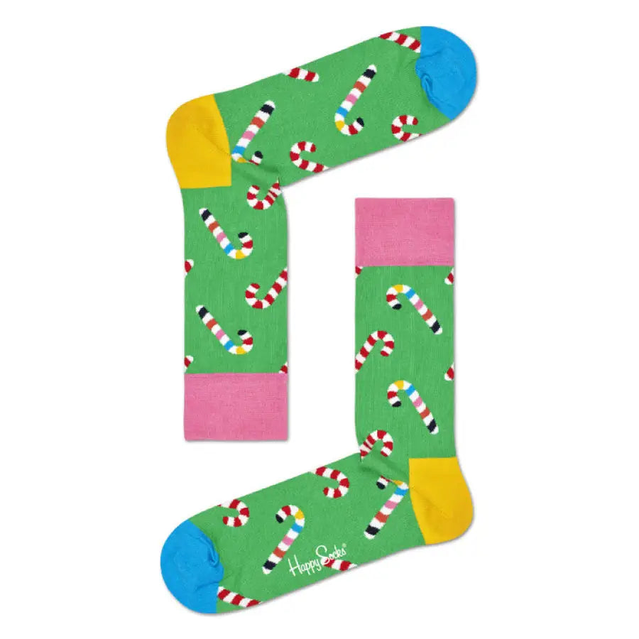 Colorful candy cane patterned socks on green background - Happy Socks Women’s Underwear
