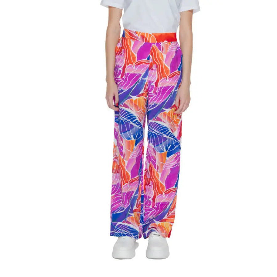 Colorful wide-leg tropical leaf print pants - Vila Clothes Women Trousers