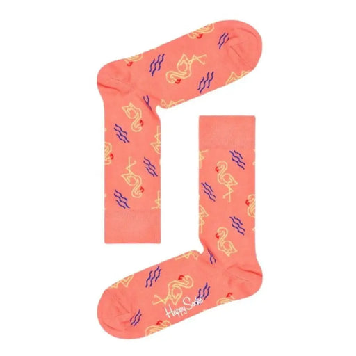 Coral sock with yellow seahorse and purple wave patterns from Happy Socks Women Underwear