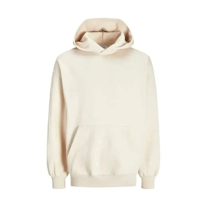 Cream-colored hooded sweatshirt with front pocket from Jack & Jones Men Sweatshirts