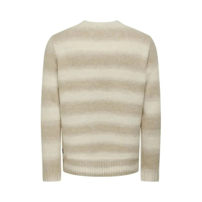 Cream-colored knit sweater with horizontal stripes from Only & Sons Men Knitwear