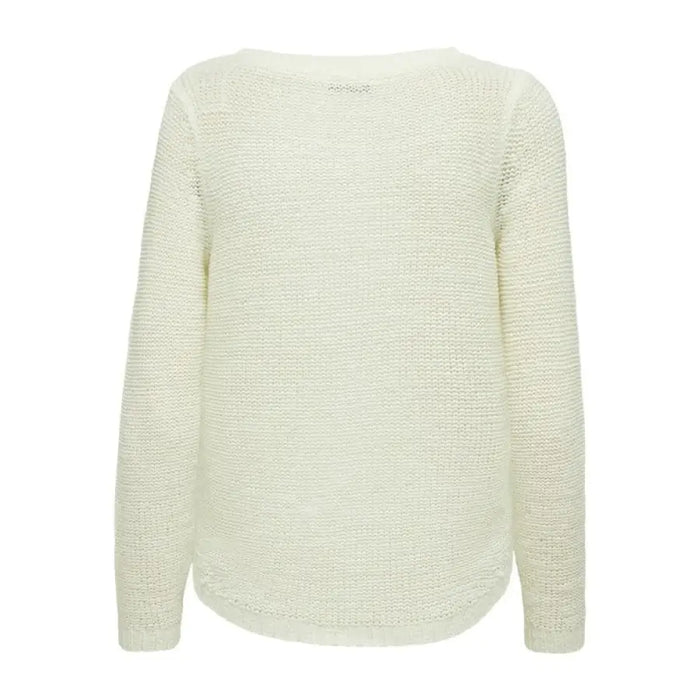 Cream-colored knit sweater with rounded neckline and long sleeves from Only Women Knitwear