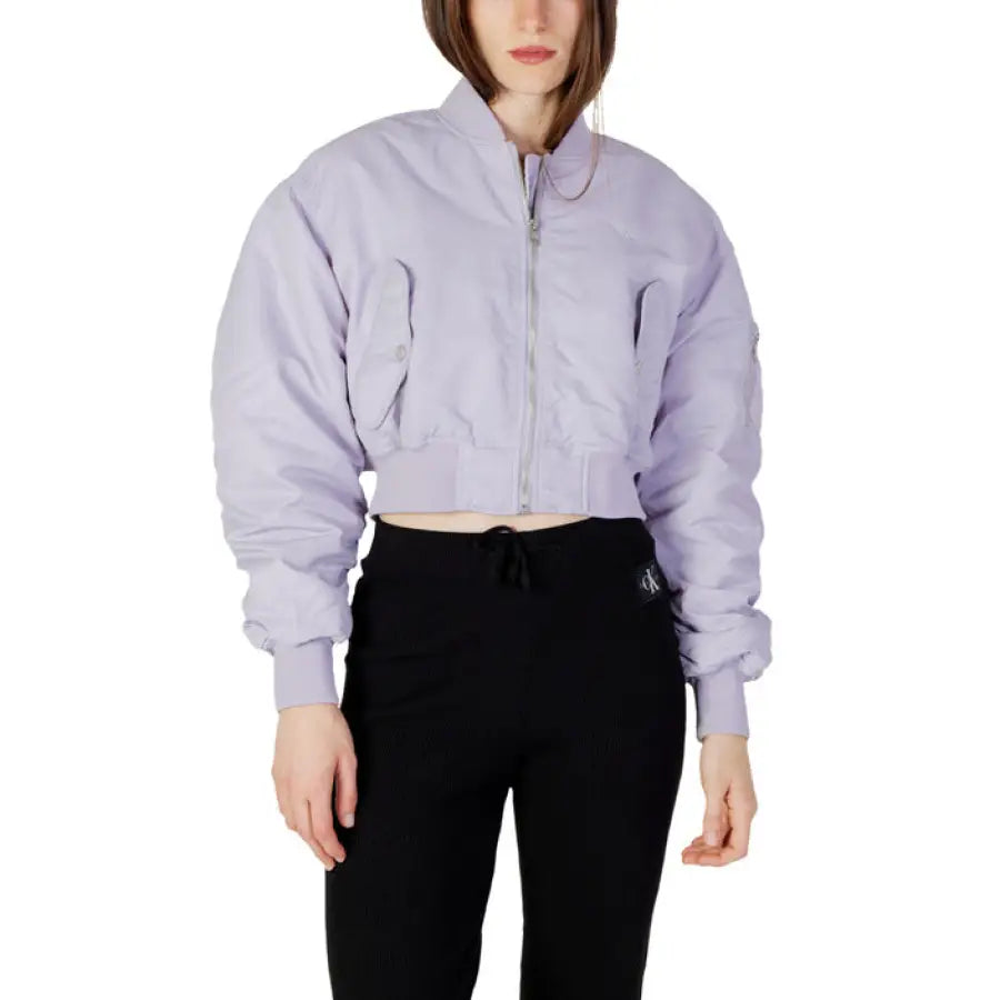 Cropped lavender bomber jacket with zipper front from Calvin Klein Jeans - Women Jacket