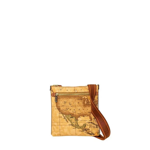 Crossbody bag with vintage North America map design and brown leather strap