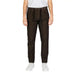 Dark brown Hamaki-ho jogger-style pants with elastic cuffs and drawstring waist