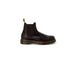 Dark brown leather Chelsea boot with yellow stitching and chunky sole from Dr. Martens