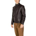 Dark brown leather jacket with stand-up collar and zip front by Hamaki-ho Men Jacket