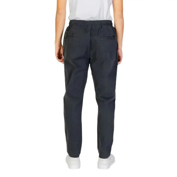 Dark gray Gianni Lupo Men Trousers featuring back pockets and elastic waistband