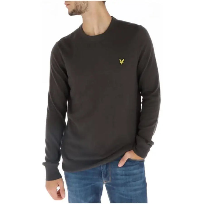 Dark gray crew neck sweater with yellow logo for Lyle & Scott Men Knitwear