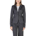 Dark gray pinstriped blazer with single button closure for Ichi Women Blazer