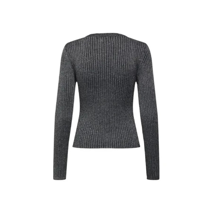 Dark gray ribbed sweater with long sleeves and crew neck from Jacqueline De Yong Women Knitwear