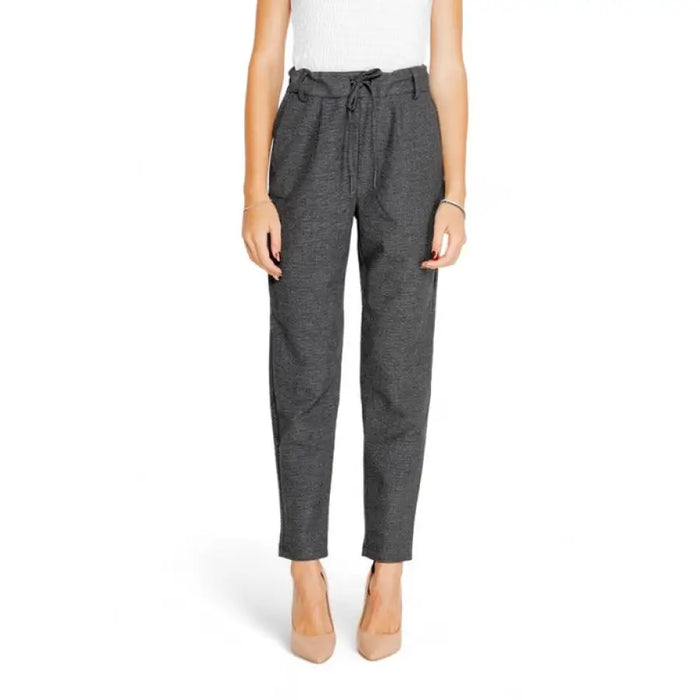 Dark gray tapered trousers with drawstring waist from Only Women’s Trousers collection