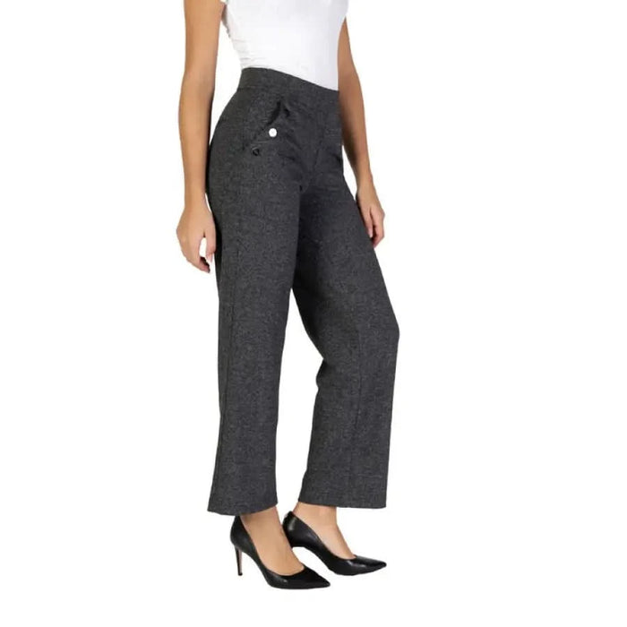 Dark gray wide-leg dress pants with black stiletto heels from Street One Women Trousers