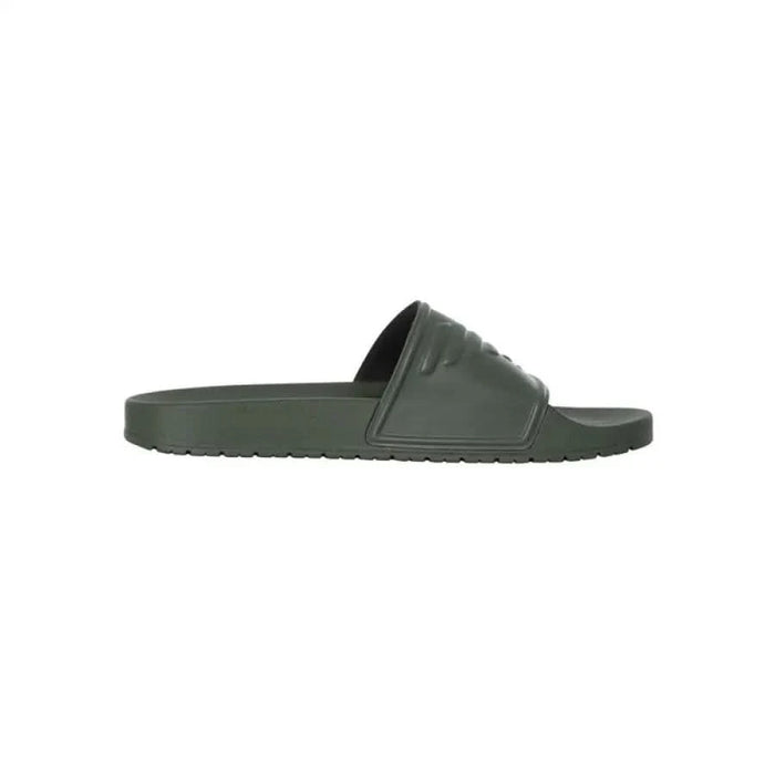 Dark green slide sandal with flat sole, textured upper strap - Emporio Armani Women Slippers