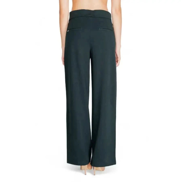 Dark green wide-leg trousers from Street One viewed from the back showcasing style