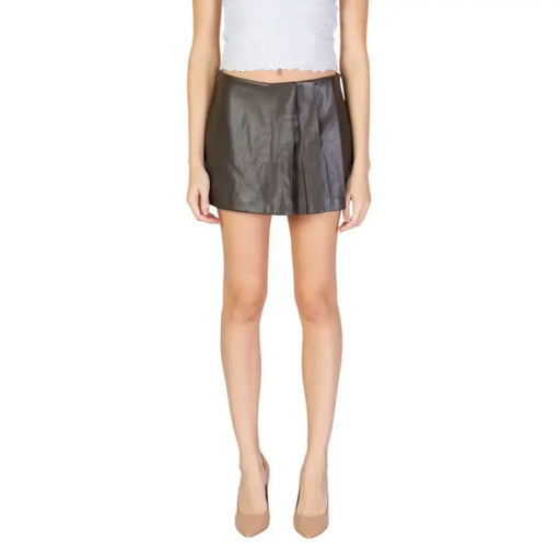 Dark leather mini skirt with a straight-cut design from Only Women Short collection