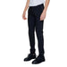 Antony Morato men trousers, dark navy or black slim-fit, paired with black leather shoes