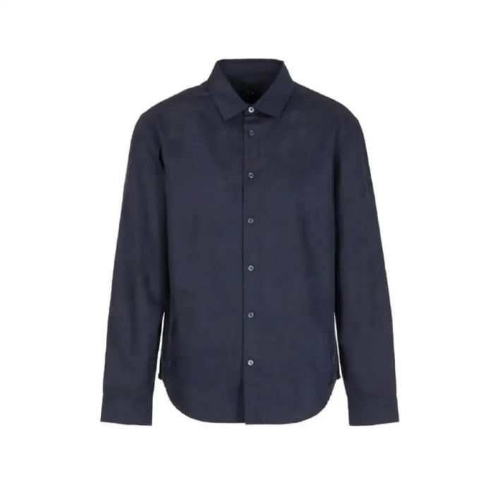 Dark navy blue long-sleeve button-up dress shirt from Armani Exchange Men Shirt collection