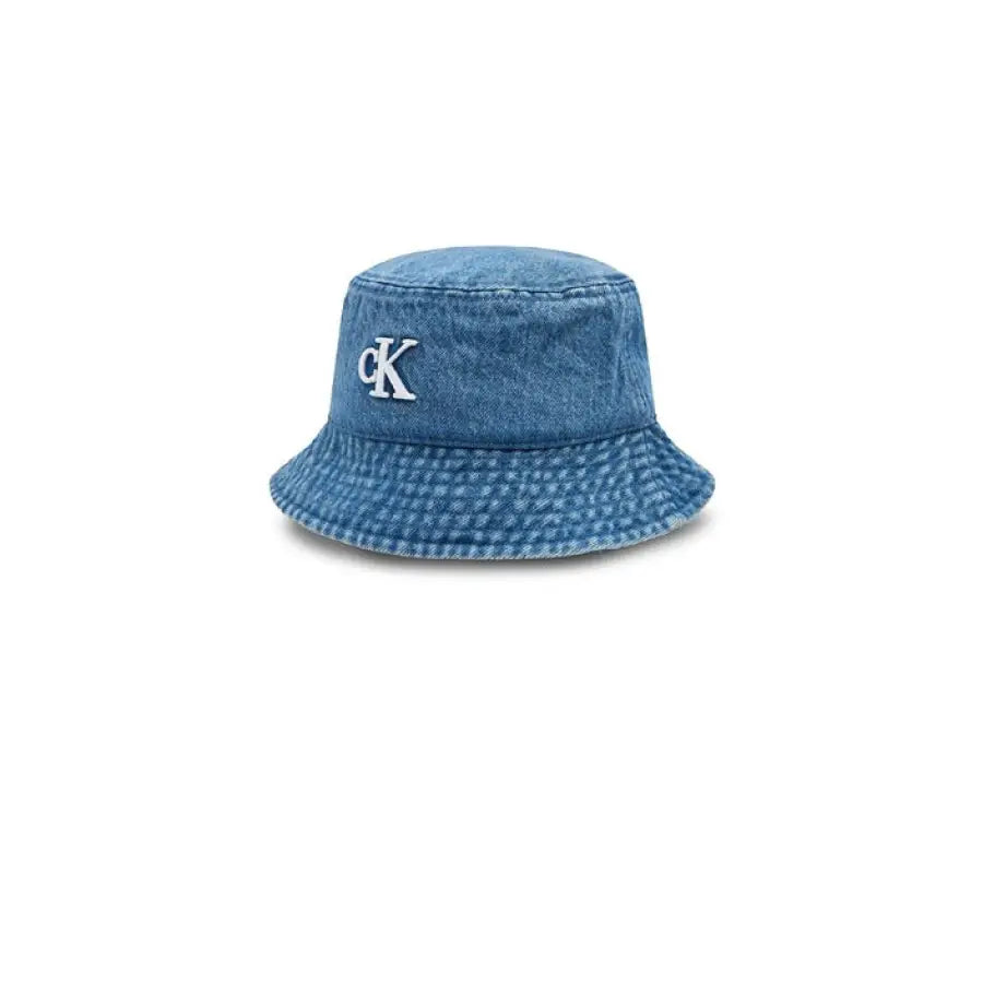 Calvin Klein women’s denim bucket hat with white ’CK’ logo embroidered on the front