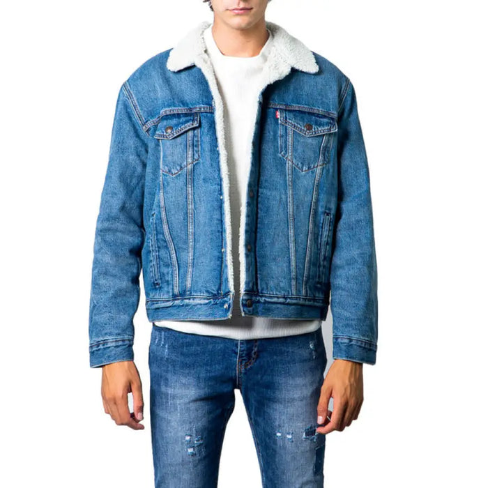 Denim jacket with white sherpa lining and collar from Levi’s Men Blazer collection