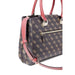 Designer handbag with brown patterned exterior and pink handles from Guess Women Bag