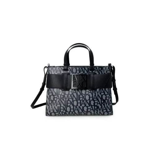 Designer handbag with monogram pattern and black leather trim by Armani Exchange