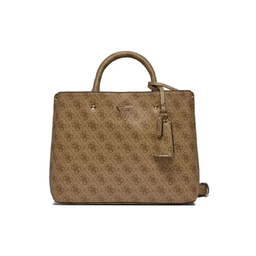 Designer Guess handbag featuring monogram pattern and elegant top handle