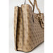 Designer handbag with patterned beige exterior and leather straps from Guess Women Bag