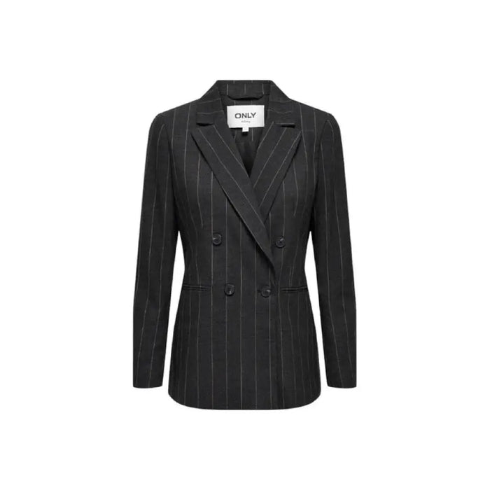 Double-breasted pinstriped black blazer with notched lapels from Only Women Blazer