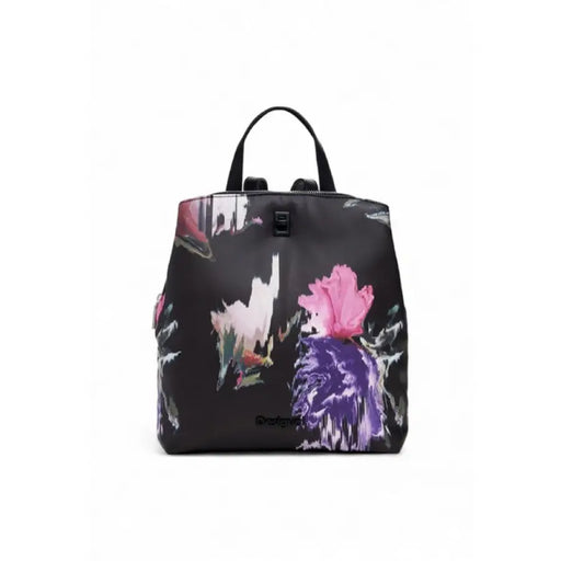 Floral-patterned Desigual Women Bag with black straps on a dark background