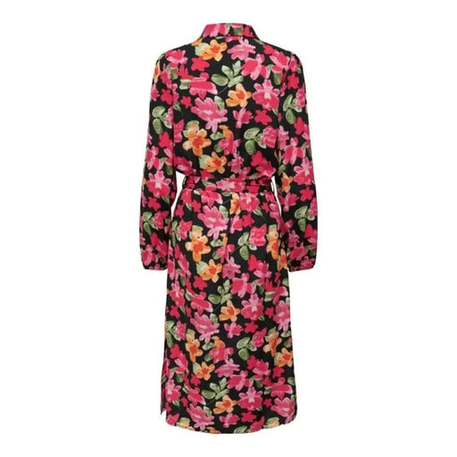 Jacqueline De Yong women floral print long-sleeved belted dress on black background