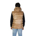 Gold puffy winter vest with black sleeves worn over a Gas Men Beige Turtleneck Gilet