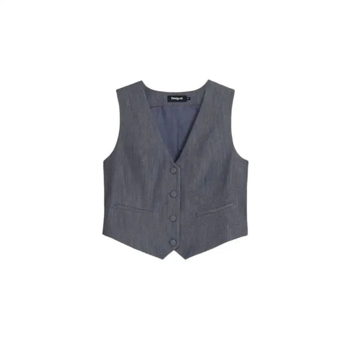 Gray button-up formal vest with V-neckline from Desigual Women Gilet collection