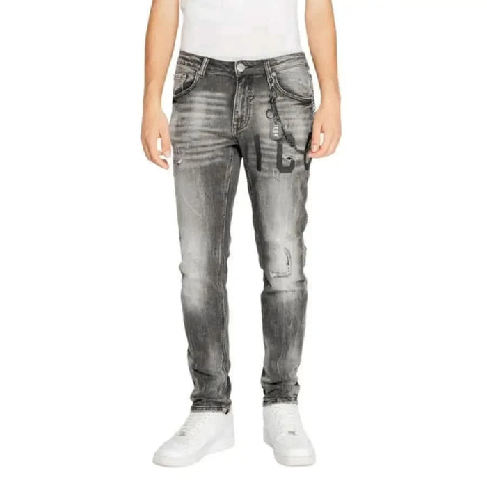 Gray distressed denim jeans with a slim fit from Icon - Icon Men Jeans collection