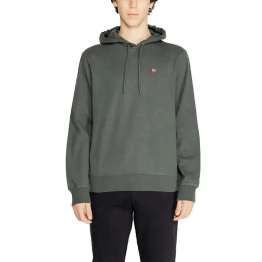 Gray hooded sweatshirt by Napapijri Men, featuring a small red logo on the chest