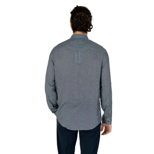 Gray long-sleeved button-up shirt worn by person in Armani Exchange Men Shirt