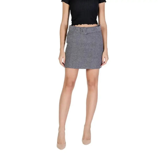 Gray plaid mini skirt with belted waist from Only Women Skirt collection