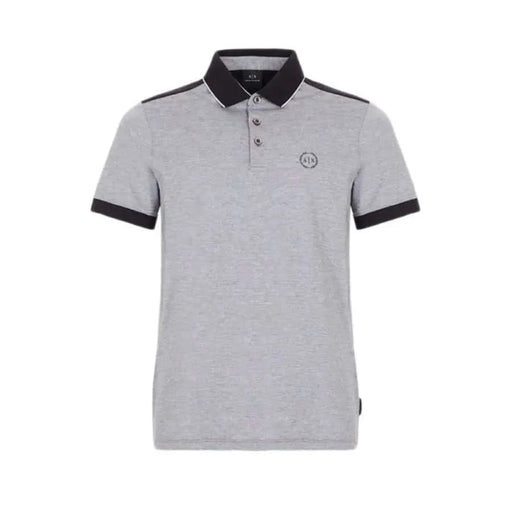 Gray Armani Exchange Men Polo shirt with black collar, trim, and logo on chest