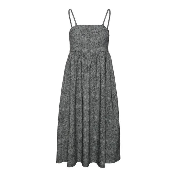 Gray sleeveless midi dress with spaghetti straps and a gathered skirt - Aware Women Dress