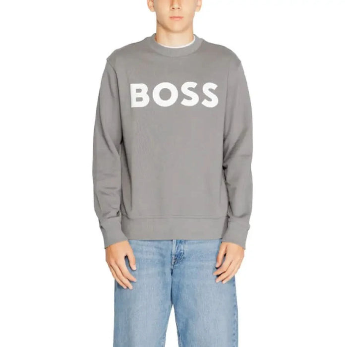 Gray Boss Men sweatshirt with BOSS printed in white letters on the front