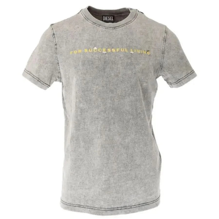 Diesel Men T-Shirt: Gray with yellow text reading FOR SUCCESSFUL LIVING across the chest