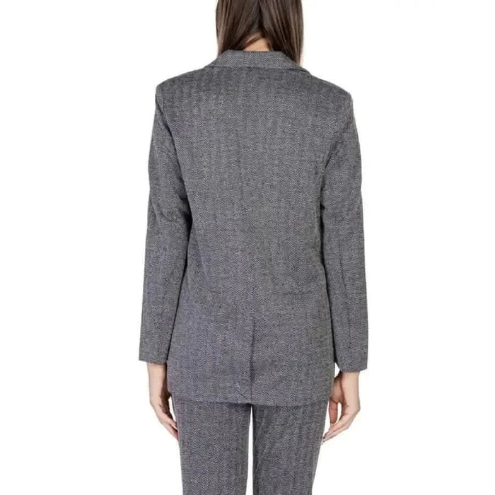 Gray tweed blazer viewed from the back, showcasing Ichi Women Blazer design