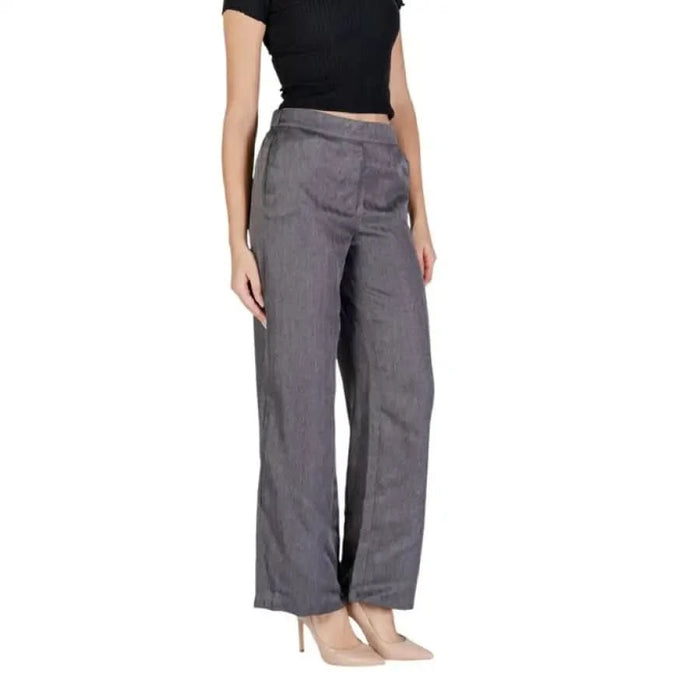 Gray wide-leg dress pants with straight-cut styling from Jacqueline De Yong Women’s Trousers