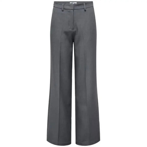 Only Women Trousers: Gray high-waist wide-leg dress pants with pressed creases