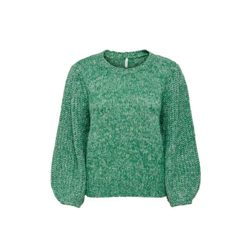 Green knit sweater with puffed sleeves and crew neck from Only Women Knitwear