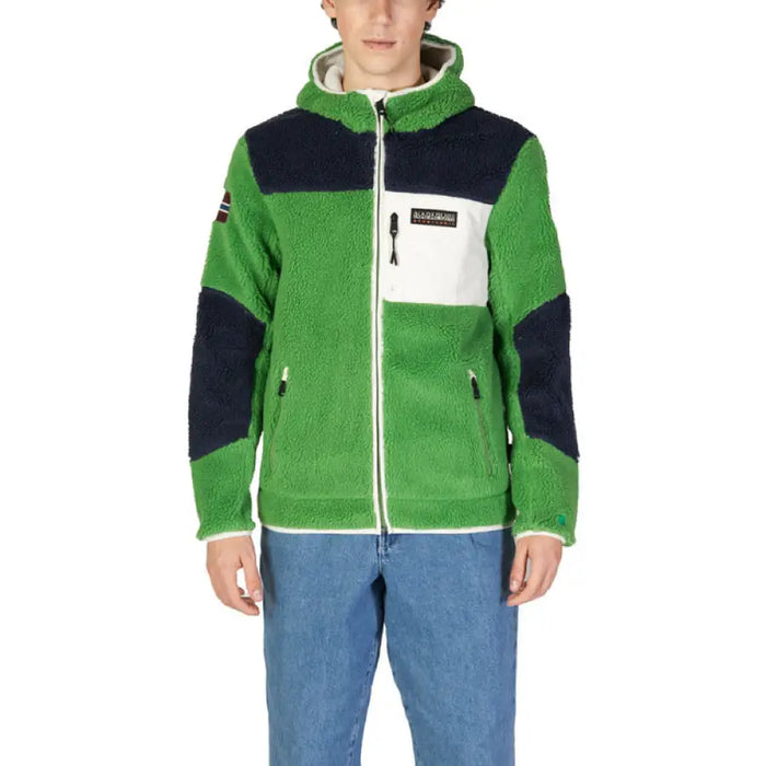 Green and navy fleece jacket with white pocket from Napapijri Men’s collection