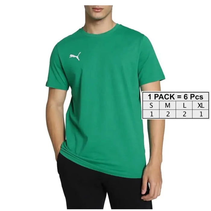 Green Puma t-shirt with short sleeves featuring a small white logo on the chest