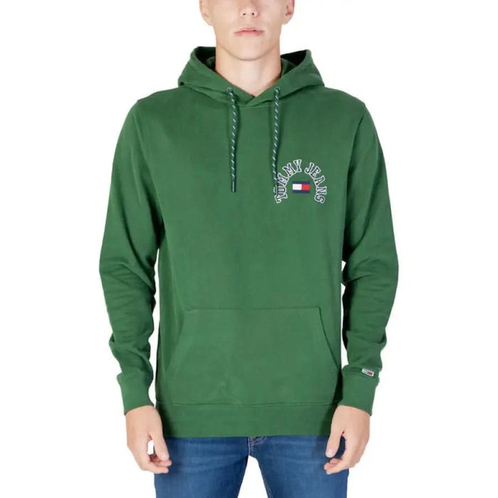 Green Tommy Jeans hoodie with chest logo embroidery Tommy Hilfiger Jeans Men Sweatshirts