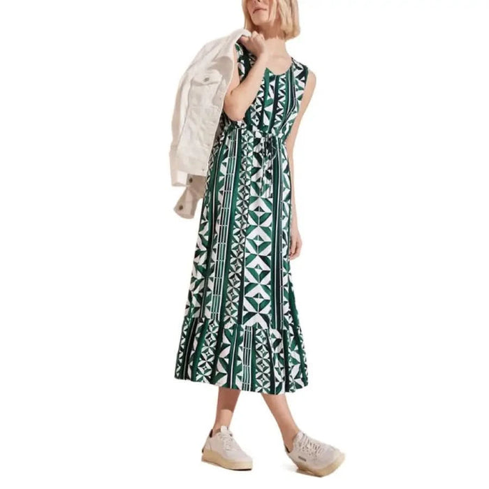 Street One Women - Green and white geometric print sleeveless maxi dress